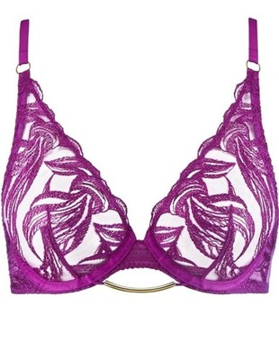 NWT Bra Aubade France UW Unlined Gold Bar In Groove Lace Orchid Pink Purple 34C