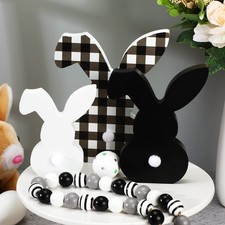 3 pcs Easter Bunny Table Wooden Signs Decor Spring Farmhouse Wood Bunnies Buf...