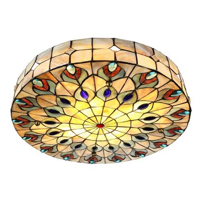 20'' Tiffany Style Light Stained Glass Peacock Ceiling Lamp Fixture Flush Mount