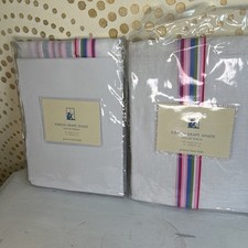 Pottery Barn Kids PAIR NEW Ribbon Drape Shade White Linen Curtain Pink 44"x36"
