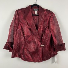 Alex Evenings Blazer Womens 2X Wine Draped Brooch Jacket Party 3/4 Sleeves