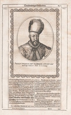 Ibrahim Sultan Turkey Türkey Ottoman Empire Portrait Kupferstich Merian 1650.