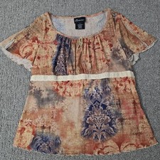 Y2K Boho Paisley Babydoll Top Lace Trim Cottagecore Fairy Grunge 1X
