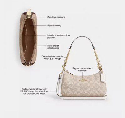 Coach Teri Shoulder Bag In Signature Canvas Gold /Chalk/Brown CV933 NEW