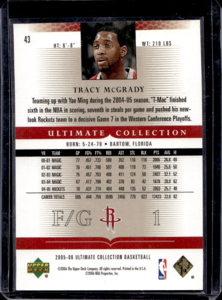 2005-06 Upper Deck Ultimate Collection Tracy McGrady #/750 Rockets - Image 2 of 2