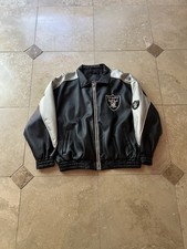 VTG NFL Game Day Oakland Raiders Full Zip Leather Bomber Jacket Size Large 90s