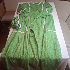 VTG 70s Green Calico Floral Prairie Dress Bonnet Set Cottagecore