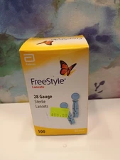 FREESTYLE 28 Gauge Sterile Lancets, 100 Count. Exp 2027, 2028. Sealed.