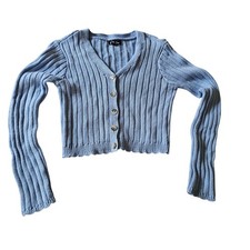 Art Class Girls Cropped Cardigan Ribbed Knit Button Front, Blue, Size L 10-12 