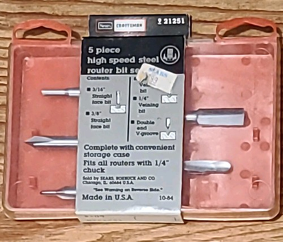 #ad CRAFTSMAN Sealed MY21251 5 PC. ROUTER BIT SET HIGH SPEED STEEL $19.99