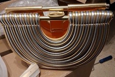 Woven Evening Clutch Purse Half Round Design Shoulder/Crossbody Bag Top Handle~~