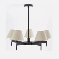 5 Ceiling Light Pendant VERY MARABEL Black Metal Natural Fabric Shade OPEN BOX