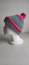 Image of Rainbow Coloured Beanie Woolly Hat With Pom Pom