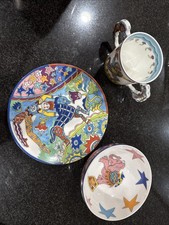 1997 Tiffany & Co ‘Fantasy’ Collection by Gene Moore Plate Bowl 2 Handle Cup Set