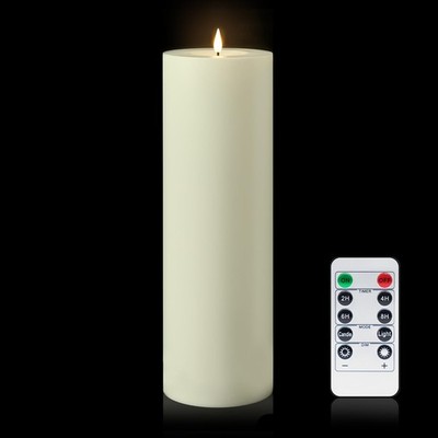 Large Flameless Candle Outdoor: 12'' x 4'' Battery Operated Pillar Candle Flick...