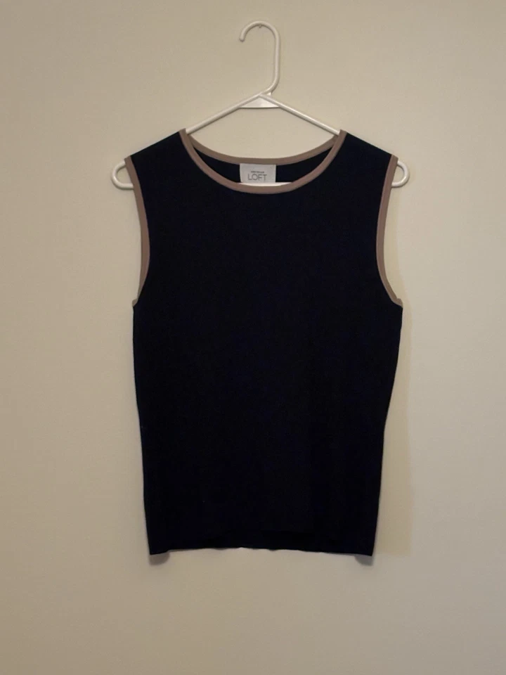 Conjunto de suéter y camiseta sin mangas cárdigan Ann Taylor LOFT 2 piezas 100 % seda talla L azul marino Foto 4 de 4