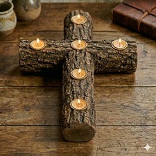 Vintage Abbey Press Advent Candle Holder Resin Cross Log Made In USA 6 Inserts