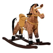 Metal Frame Ride-On Rocking Horse Toy - Plush Design with Authentic Neighing 