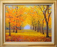 Autumn park. Original framed oil on canvas 16"x20" painting from artist