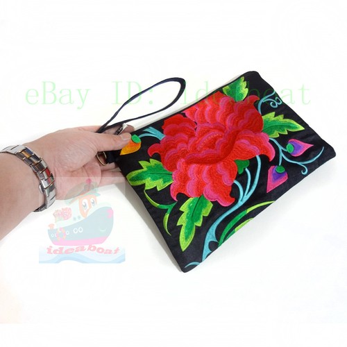 China multi-color Blossoming Hmong Embroidery Lady Clutch Handbag Wristlet Purse - Picture 45 of 61