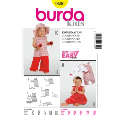 Burda Kinder 9650 Baby Separate Passender Nähmuster Alter 3-18 Monaten Einfach - Bild 1 von 3