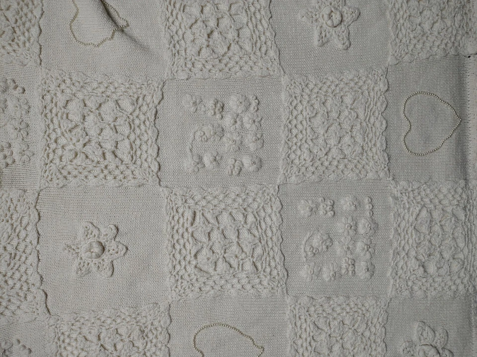 Suéter DE COLECCIÓN DANA SCOTT Mujer L Blanco Crochet Tejido Cuentas Pullover Boho Retro Foto 2 de 4