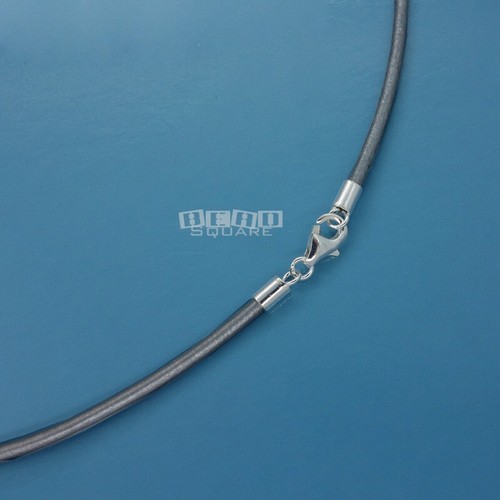 12" Sterling Silver 2mm Round Metallic Gray Genuine Leather Cord Necklace - Picture 1 of 2