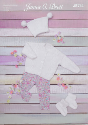 James Brett Double Knit DK Strickmuster Baby Cardigan Mütze & Stiefel JB744
