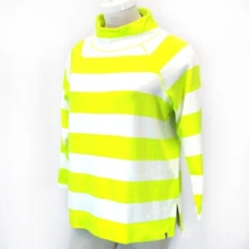 T by TALBOTS Lime STRIPE MOCKNECK Fleece Sweatshirt PULLOVER Top Medium