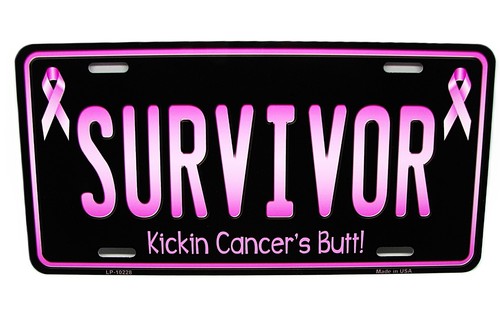 SURVIVOR PINK RIBBON BREAST CANCER AWARENESS METAL NOVELTY LICENSE PLATE TAG - Picture 3 of 15