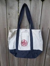 Trader Joes Reusable Canvas Tote Bag With Embroidered Red Logo Navy Blue White