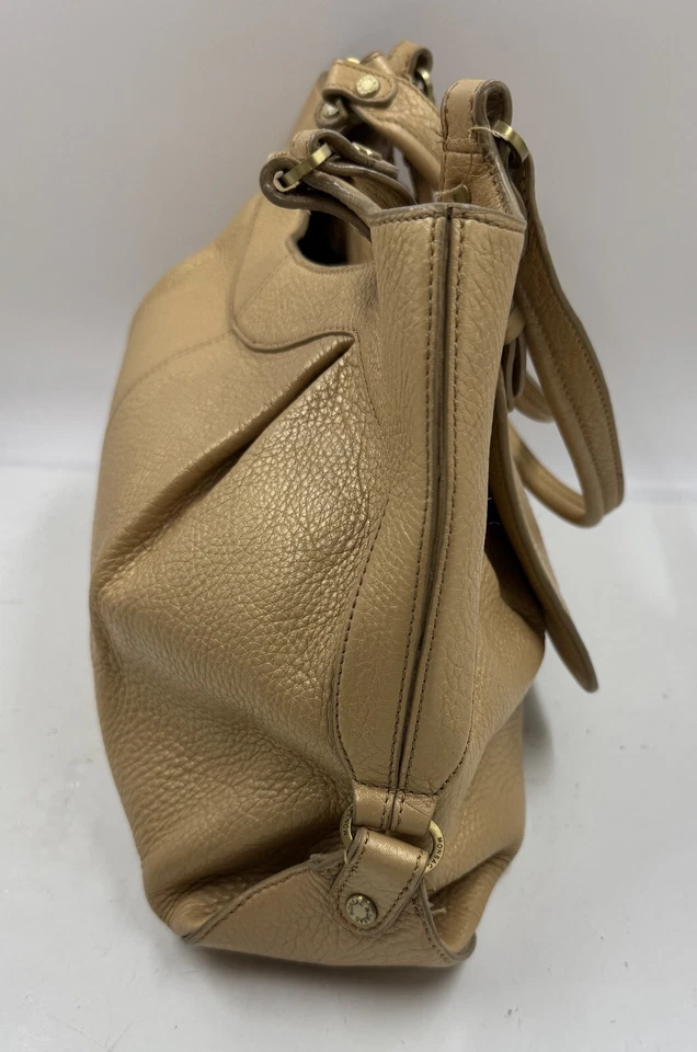 Monsac Handbag Women's  Beige Leather Zipper Pockets Double Handles Shoulder Bag - Image 3 of 4