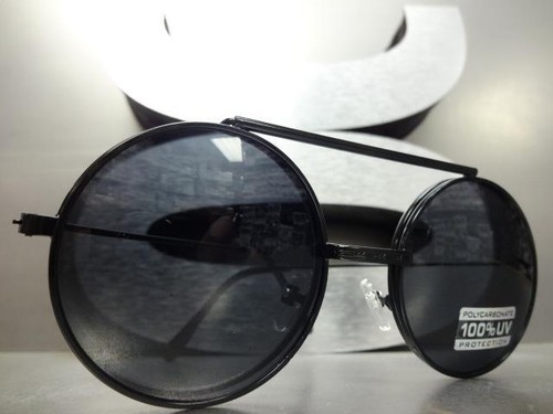 Vintage Clásico 60's Estilo Retro Redondo Flip Up Sol Gafas Montura Negra Oscuro - Picture 7 of 10