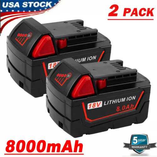 2x 8.0AH Battery For Milwaukee M18 18V Lithium-ion Extended Capacity 48-11-1860 - Picture 1 of 15