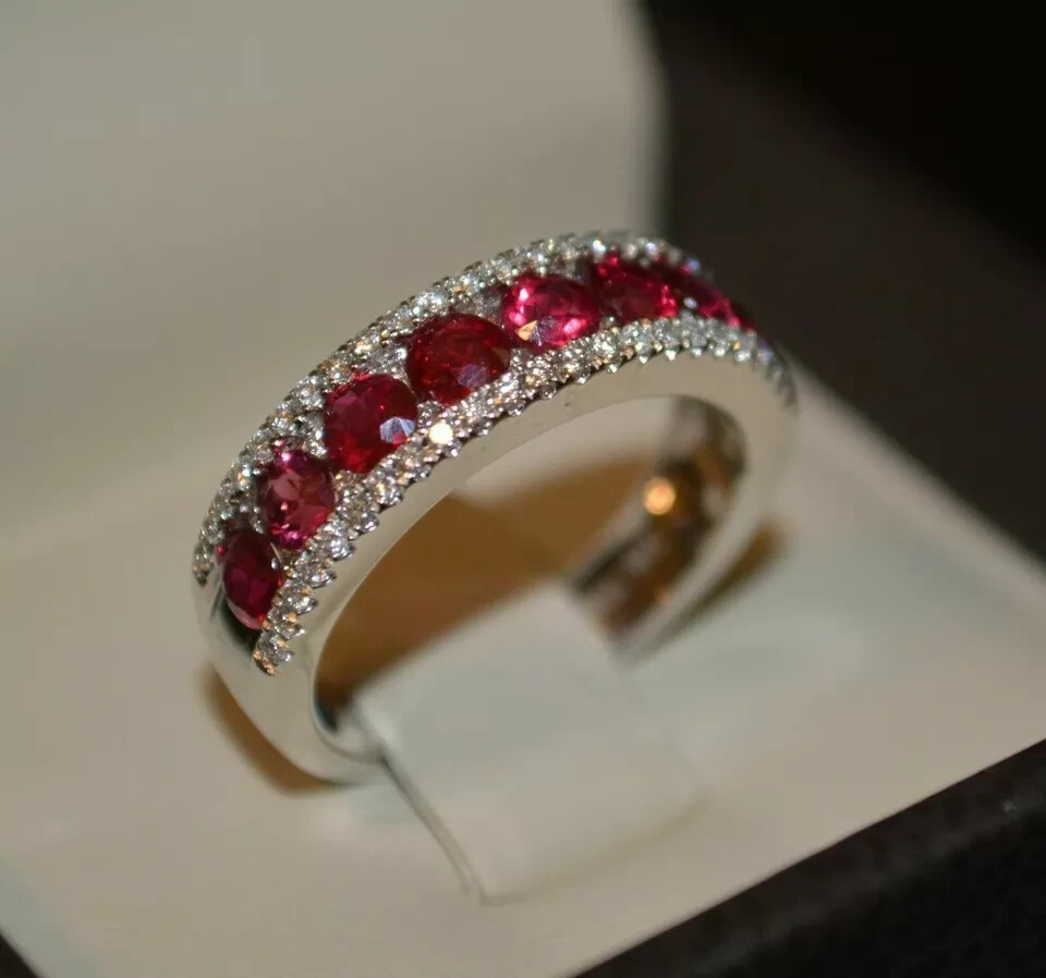 2Ct Round Cut Lab Created Red Ruby Wedding Band R… - image 3