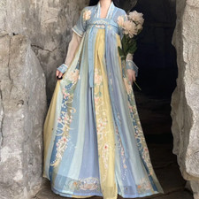 Women Hanfu Dress Chinese Style Outfit Folk Dance Stage Vintage Floral Print Set