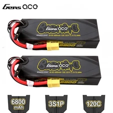 2X Gens Ace G-Tech 6800mAh 11.1V 120C 3S Lipo Battery EC5 For Arrma 1/8 RC Car