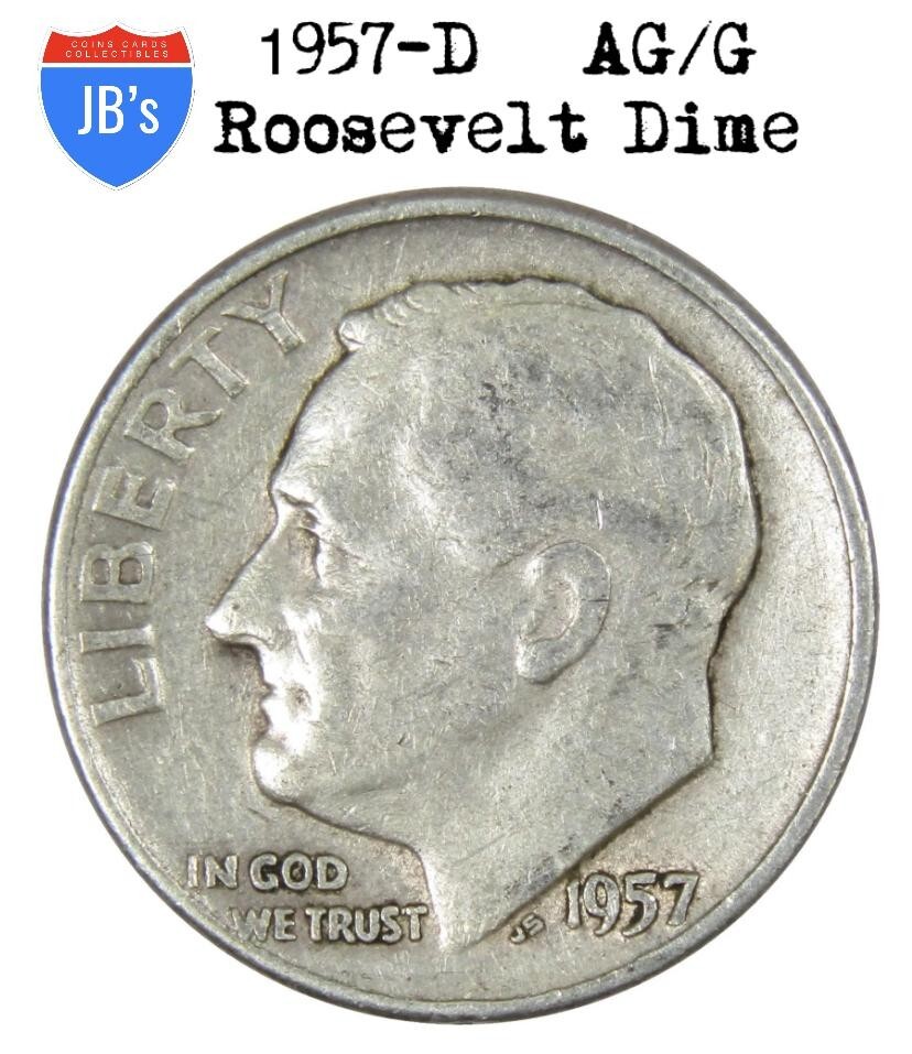 1957-D Roosevelt Dime 90% SILVER - About Good/Good or Better (AG/G