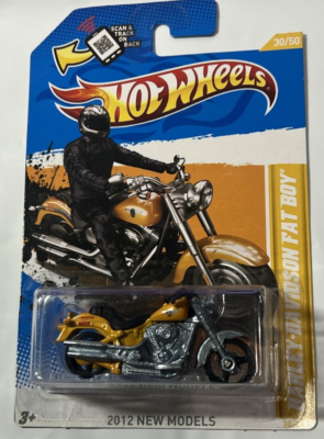 2012 Hot Wheels HARLEY DAVIDSON FAT BOY #30/247 YELLOW w