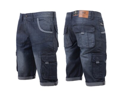 Mens Crosshatch Denim 3/4 Cargo Shorts 