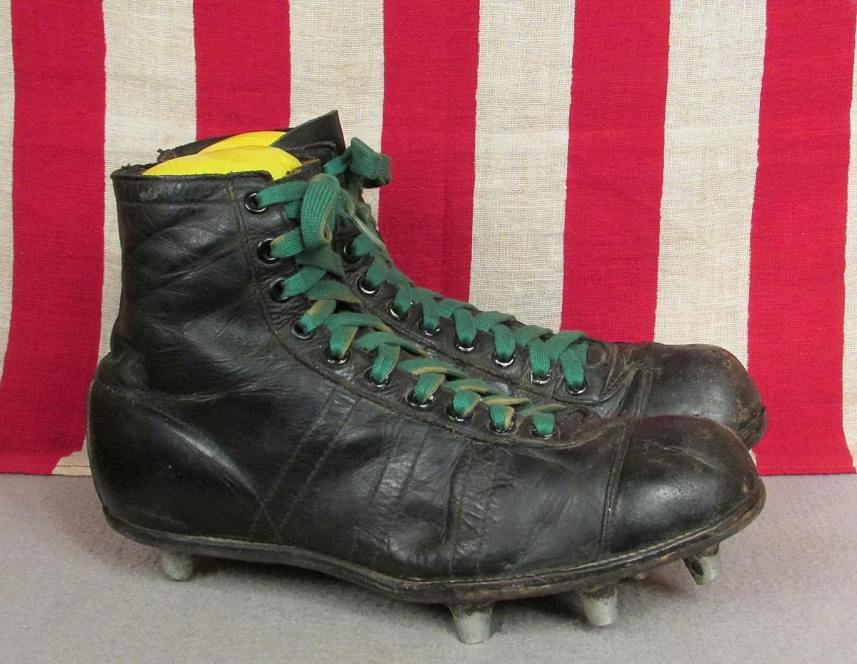 Vintage 1950s Wilson Black Leather Football Shoes w Metal Cleats