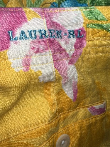 Lauren Ralph Lauren 2P Shorts Linen Chino Yellow Tropical Floral Petite Size 2 - Picture 5 of 8