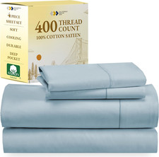 Luxury 400 Thread Count 100 Cotton King Size Sheet Set - Sky Blue