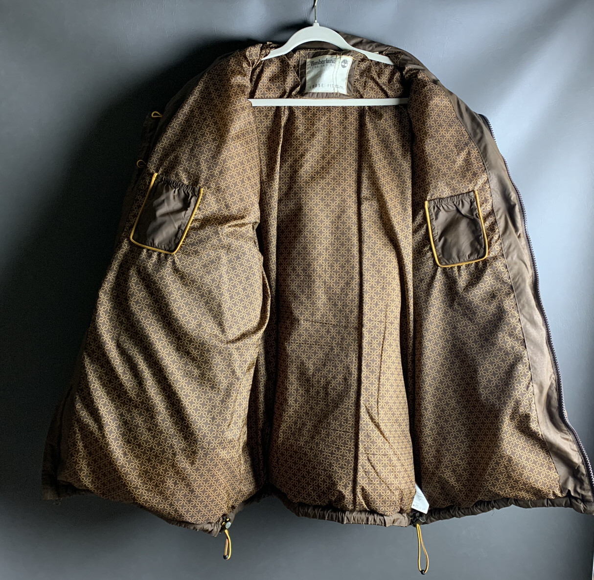 Timberland Brown Geometric Duck Down Puffer Jacket, Men’s XXL image 5
