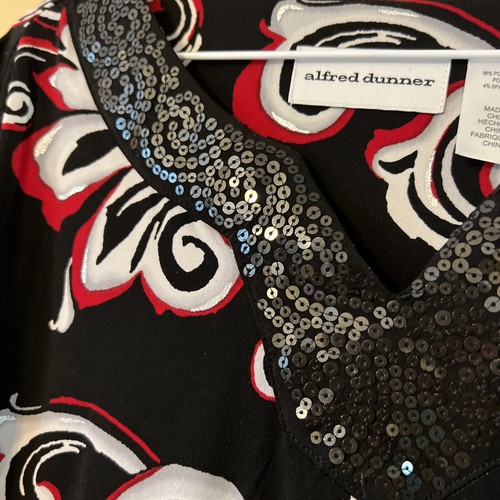 Alfred Dunner Floral Embellished Top Sequins 3/4 Sleeve Size Medium - Picture 3 of 6