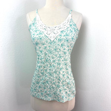 Maurices Med Green Mini Floral Knit Tank Top Boho Peasant Fairy Grunge Milkmaid