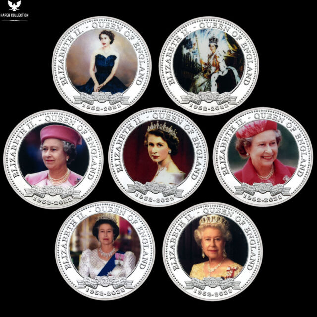 7pcs The Queen of England Silver Coin Set Elizabeth II Platinum Jubilee Souvenir