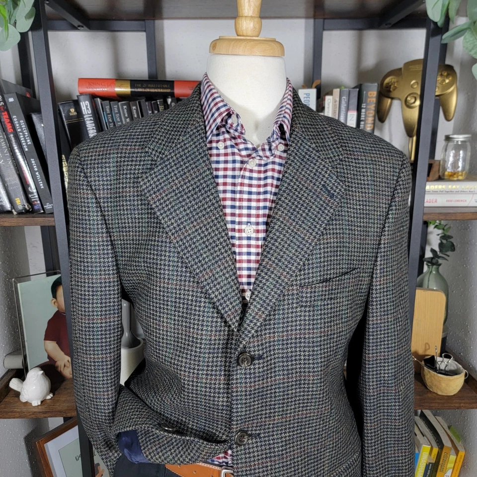 VTG Ralph Lauren Men's Sport Coat Three Button Houndtooth Plaid Wool Size 42R - Image 2 of 4