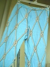 VTG JUDY LEE COLE DESIGNER S AQUA COTTON NAUTICAL ROPE PRINT BEACH PANTS WOMEN