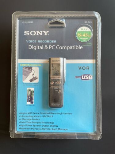 Sony ICD-P210, IC Voice Recorder, Digital VOR,Modes HQ/SP/LP, 250 mW Speaker,USB - Afbeelding 1 van 3